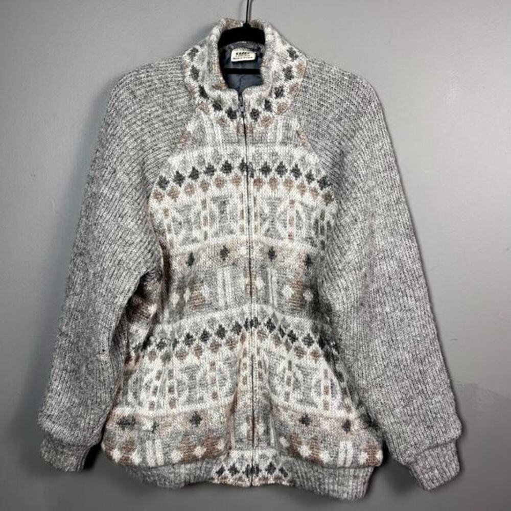 Nordic Alb sweater jacket men's Large Vintage‎ Iceland fair isle full zip bomber